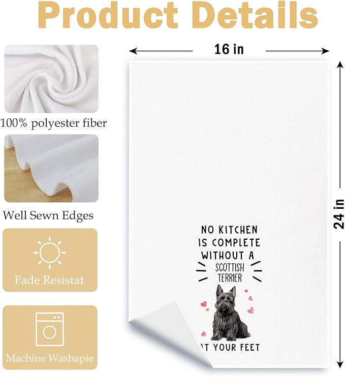 Funny Scottish Terrier Hand Towels for Kitchen Home Bathroom Decor, A Kitchen is Not Complete Without A Scottish Terrier Dish Towel, Dog Lovers Gift, 16×24 Inch