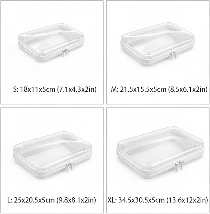 Clear Hard Shell Zipper Case, PET Organizer Box, L+1M+1S | Transparent Case for Cosmetics, Makeup, Toy, Home, Office, Stationery, Pencil, Fruit, Building Blocks, File