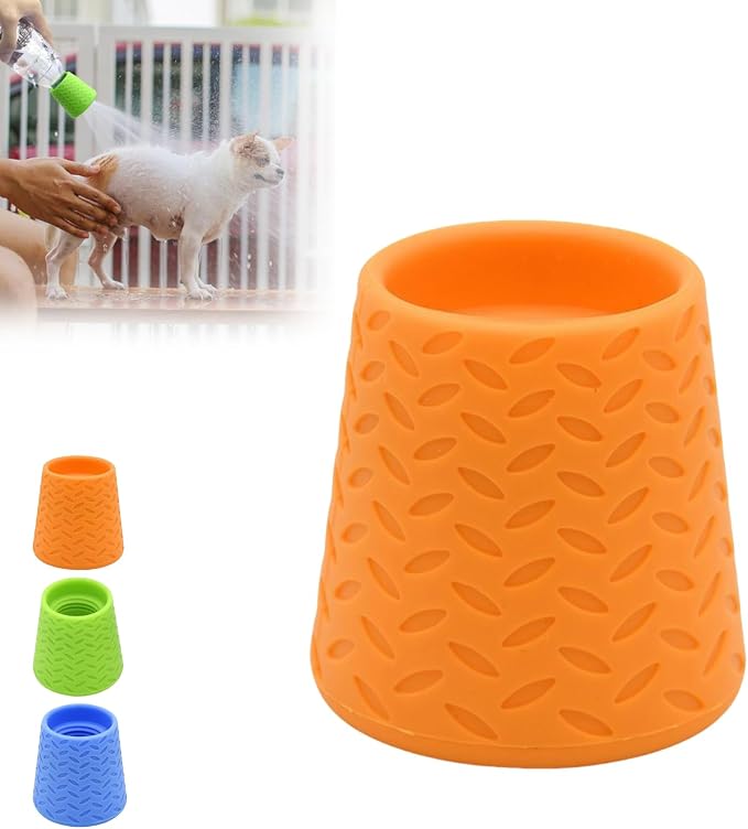 Outdoor Shower for Dogs, Portable Silicone Pet Rinse Sprayer for Water Bottles, Gentle Multi-Hole Outdoor Dog Wash Tool for Camping, Hiking, Beach & Travel, Lightweight Paw (Orange)
