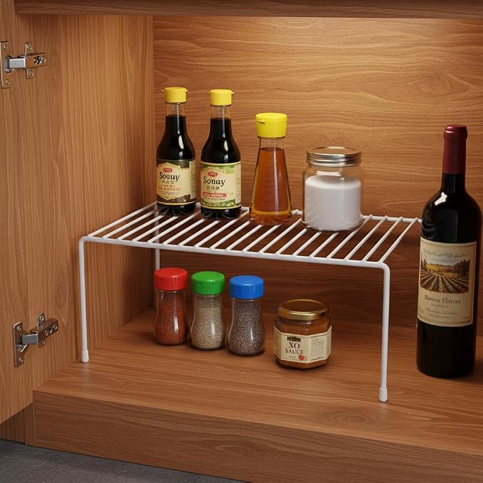 6-Pack Medium (13x8.5inch) Kitchen Organizer Rack, Kitchen Shelves for Spice Organization for Cabinet, Pantry Organizers and Storage, Spice Rack, Desk Organizer, White