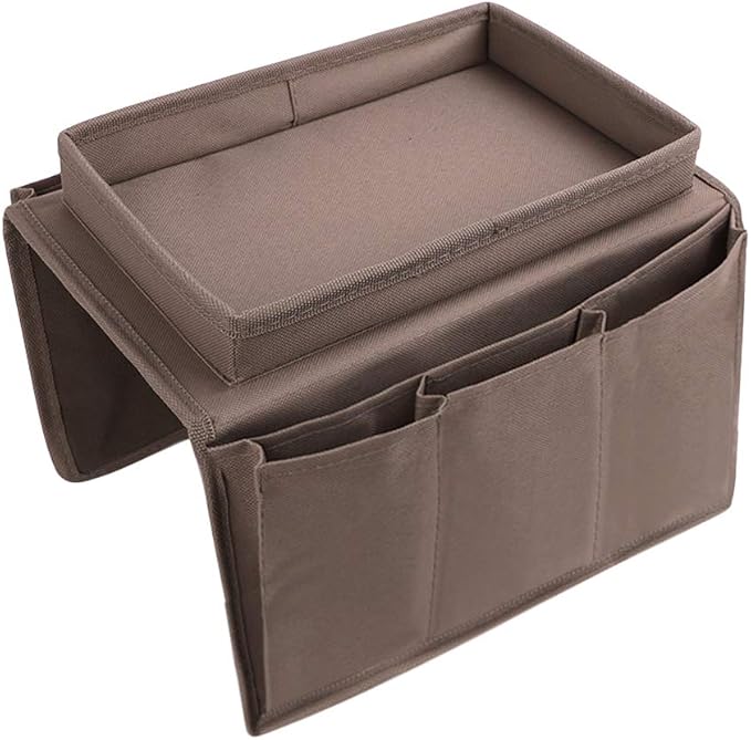 Sofa Armrest Organizer with Cup Holder Tray Chair Arm TV Remote Holder for Recliner Couch Armchair Caddy Bedside Storage Pockets Bag for Cellphone Tablet Book Magazines Drinks Holder Pouch