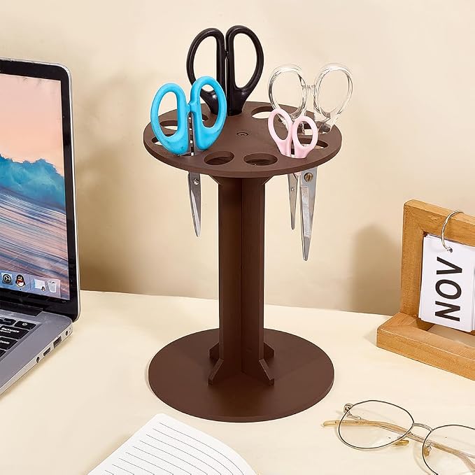 PH PandaHall 360 Degree Rotating Scissor Holder, 12 Holes Wooden Scissors Rack Organizer Barbershop Scissors Rack Salon Tool Organizer for Barbershop Pet Groomers Braiding Hair Stylists, 5.9"x1.57"