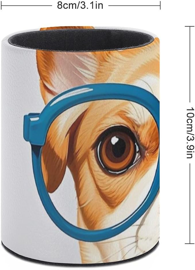 Pet Dog Soft Bow Tie, Oversized Glasses Pen Holder for Office, Circular PU Leather Pencil Cup for Home, Makeup Brush Storage Organizer, Pencil Case, Multifunctional Pen Box for Desktop
