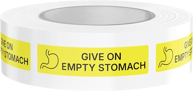 Dispensed Medication Veterinary Pharmacy Labels | Roll of 500 | Clinical-Grade Color-Coded Stickers for Medication Bottles (Give On Empty Stomach)