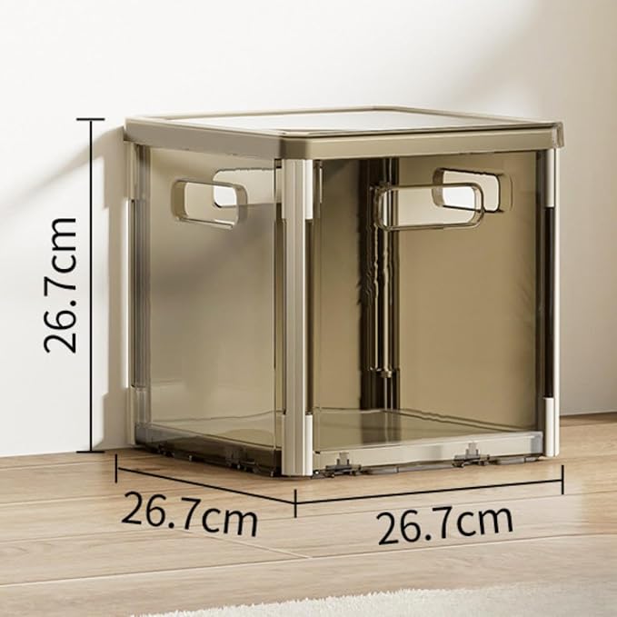 Foldable Storage Box Stackable Organizer Bin Container with Lid and Handles Portable Lightweight Dustproof PET Suitable for Clothing Bedding Books, Gray