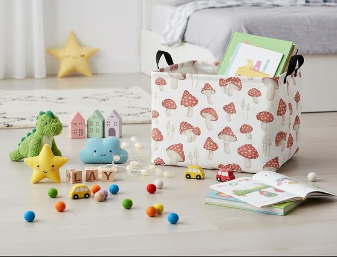 Rectangular Kids Basket Baby Girl Basket Fabric Storage Bin Organizer Box Room Decor(Mushroom)