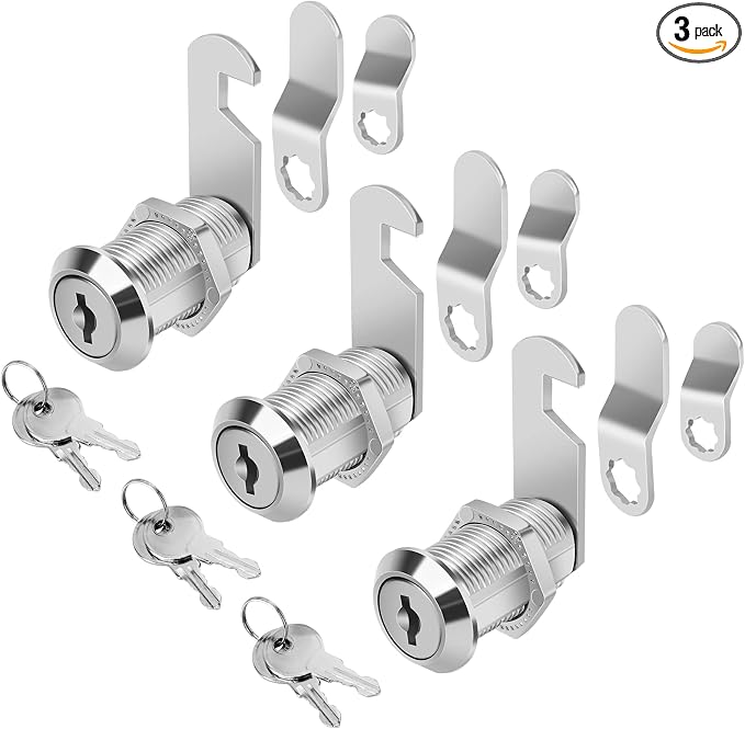 Cylinnda Cabinet Locks with Keys, 1-1/8" Cam Locks Keyed Alike, Quality Cabinet Cam Lock for RV Storage Locks Drawers Mailbox Toolbox Lock Replacement Set, Zinc Alloy (3 Pack, 1-1/8 Inch)