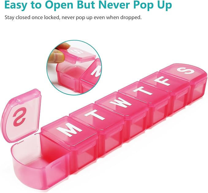 XL Weekly Pill Organizer 7 Day, MOLN HYMY Extra Large 1 Week Pill Dispenser Case, Daily Medicine Organizer to Hold Medication, Vitamins, Fish Oils and Supplement (Pink