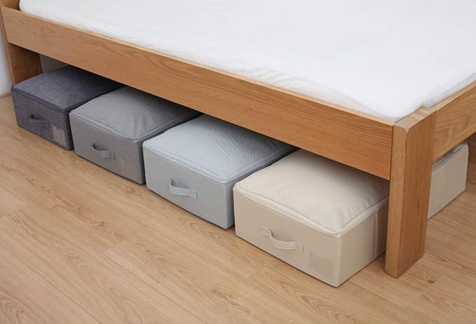Under Bed Clothing Storage Organizer Boxes with Lid, Dark Gray | Underbed Storage Basket Container, 27.5*15.7*7", Folding, Rigid Sturdy Fabric Bins, 3-Size Zipper, Washable,space saving