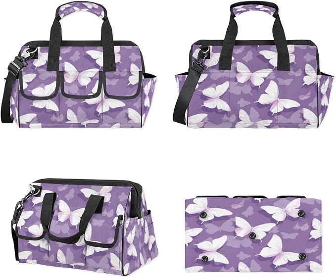 Butterfly Heavy Duty Tool Bag 14.8 Inch Purple Portable Soft Tool Box Organizer Storage with Adjustable Shoulder Strap
