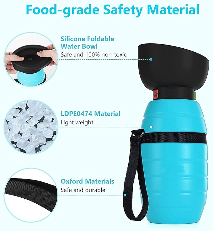 Dog Water Bottle Portable (17oz/22oz), 2 in 1 Foldable Dog Travel Water Bottle, Leak-Proof Dog Water Dispenser, Pet Water Bottle Drink Feeder for Outdoor Walking Hiking, Food-Grade Silicon (22oz)