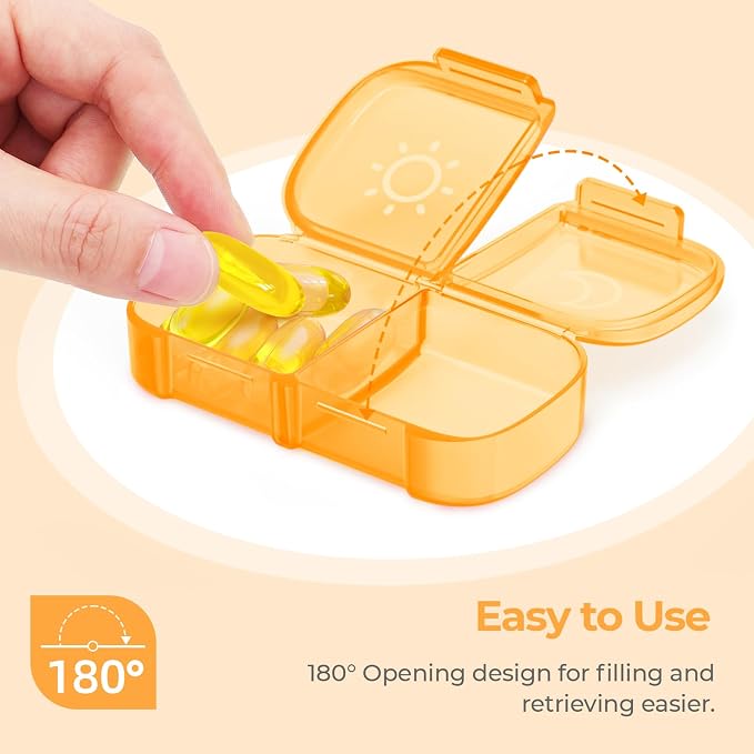 AUVON Weekly Pill Organizer 2 Times a Day, One-Side Large Opening, Easy‑Use | XL AM PM Pill Case, Travel Pill Box 7 Day, Medication Organizer for Medications, Vitamins, Fish Oils, Supplements, Orange