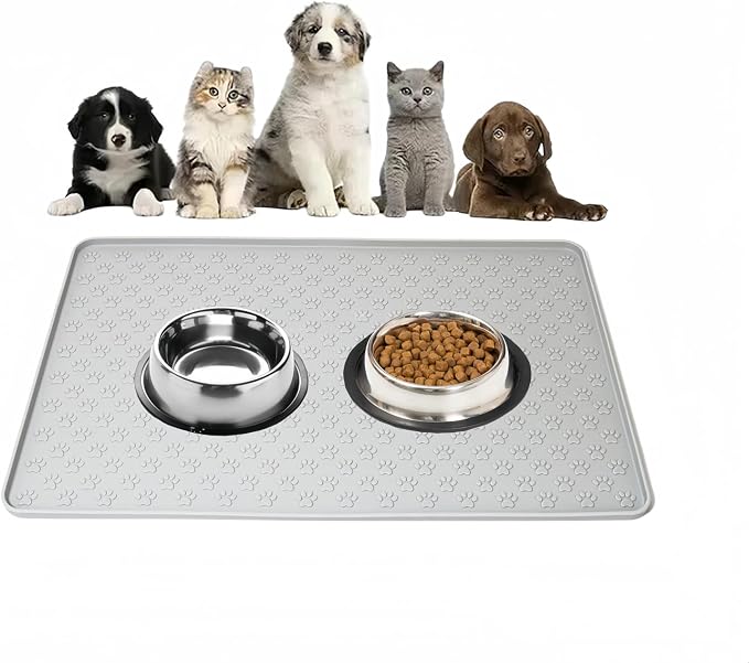 Waterproof Silicone Under Sink Mat Pet Cat Puppy Essentials，Kitchen and Bathroom, Cabinet and Counter Protectors, Storage and Organizer (Light Gray, 19'' x 12'')