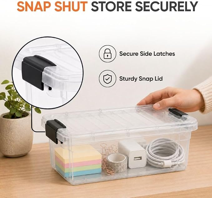 Superio 1.85 Quart Clear Plastic Storage Boxes with Lids, Stackable Organizer Containers, BPA-Free Storage Bins for Home, Office, School & Dorm, 8 Pack
