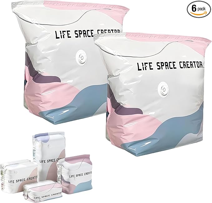 No Pump Vacuum Storage Bags, Large Capacity 3D Compression Storage Bags, Press & Seal Space Saver Bags for Clothes, Comforters, Blankets, Bedding, Travel and Home Organization (M*2)