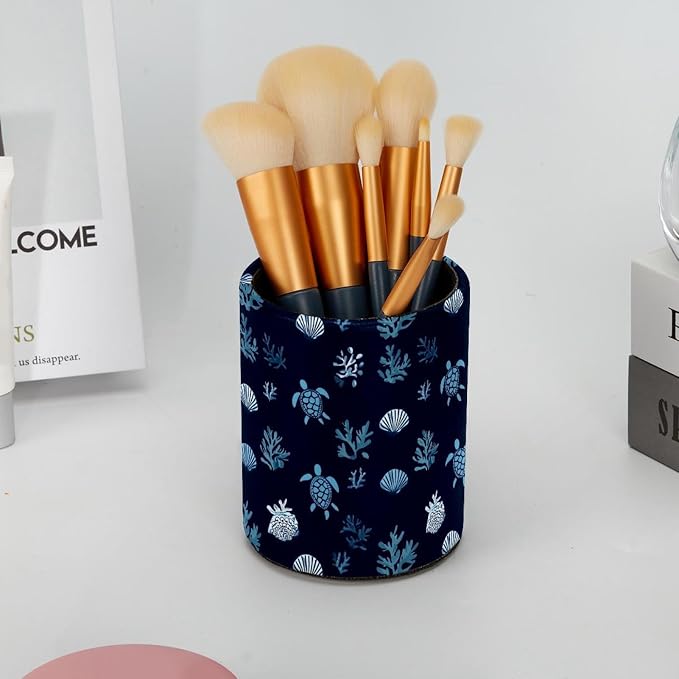 Faux Leather Pen Holder for Desk, Pencil Organizer Sea Turtle Pen Cup Desk Decor Makeup Brush Holder Storage for Office Home
