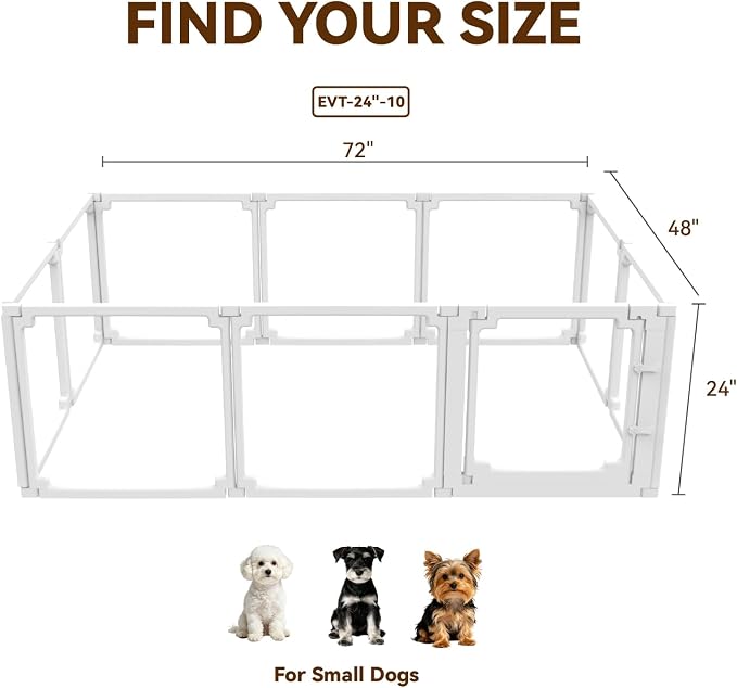FlexiSpace Adjustable Clear Dog Play Pen, Expandable & Stackable Acrylic Dog Playpen, ONLY Dog Play Pen Indoors Grow with Your Pet Puppy Playpen (White, 24", 10 Panels)