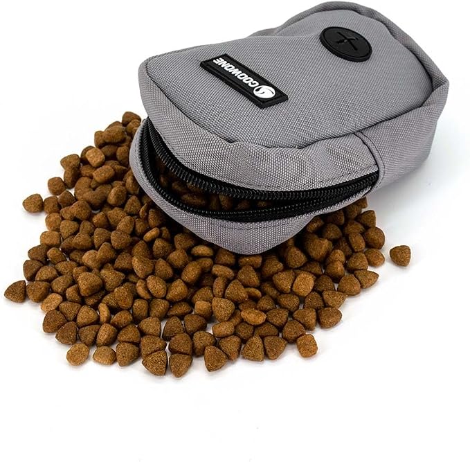 Small Treat Pouch Dog Treat Dispenser with Waste Bag Dispenser for Leash Walking, Portable, Poop Bag Holder, Hand Free, Gray