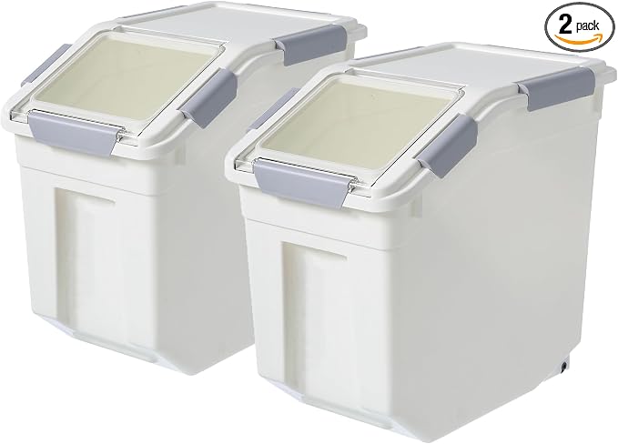 HANAMYA 10 Liter / 10 lbs Pet Food Storage Container with Measuring Cup, BPA free, For Dog Food | Cat Food | Rice | Grain | Flour, White & Gray, 2 count