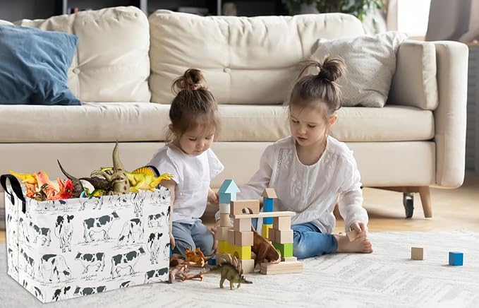 Cow Print Storage Bin - Kids Gift Basket, Rectangular Room Decor for Home, Books