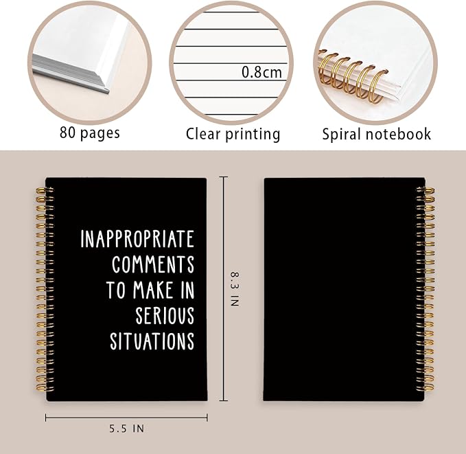 Funny Notebooks for Work, Sarcastic Notebooks for Work | Funny Office Gifts for Coworkers, Funny Office Supplies, Black Hardcover Spiral Notebook 5.5x8.3 Inch