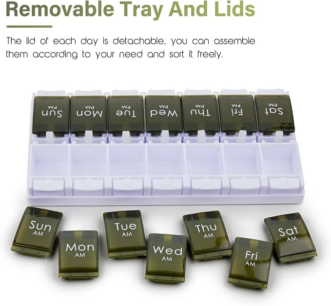 2 Week Pill Box, MOLN HYMY 7 Day Pill Organizer 2 Times a Day, Weekly Pill Container to Hold Medication, Vitamins Fish Oils (Green)