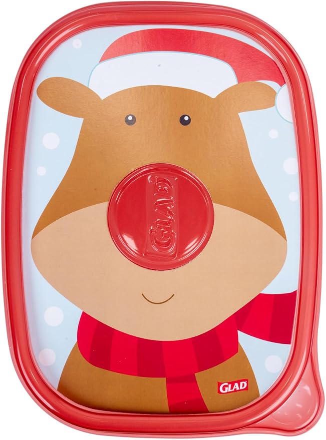 Glad GladWare Holiday Food Storage Containers, Large Rectangle, 48 Oz, 3 Ct | BPA-free plastic, reversible gift tags included, microwave, freezer, and dishwasher safe, 64 oz, gifting