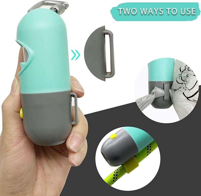 YUCHIYA Dog Poop Bag Holder Dispenser with LED Flashlight(Crystal Blue) | 100ft Ultra-Bright LED|Glow-in-the-Dark Avacado Clip|Metal Carabiner&Silicone Tether|15 Leak-Proof Scented Waste Bags
