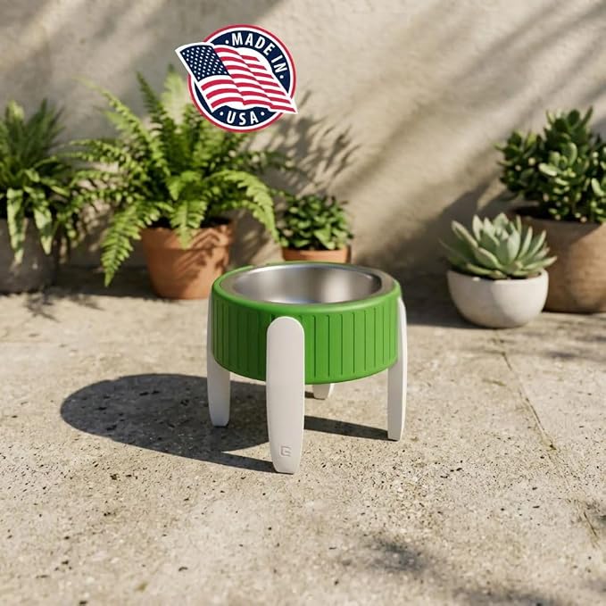 Pet Station Elevated Dog Bowl Stand for 6.8 in. Bowls - 3D Printed Dog Feeder - Adjustable Height Legs and Magnetic Fridge Mount Feeding Station - Made in USA (Green, Bowl + Large Legs)