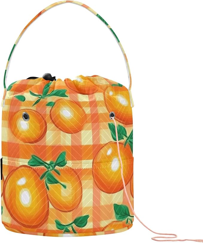 Tatenale Crochet Bag Yarn Bag Knitting Project Bag with Pockets and Handle Portable Yarn Storage Organizer Tangle Free 8.3x11 InchCartoon Orange Plaid37