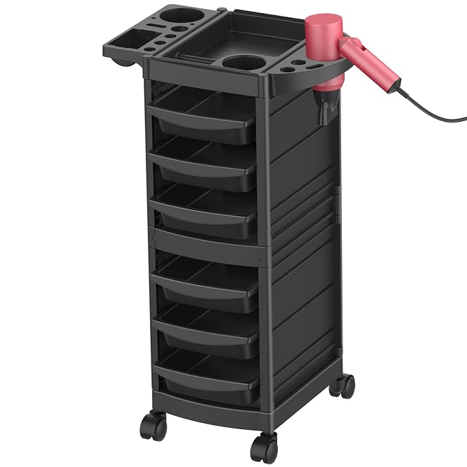 7-Layer Salon Trolley Cart with 6 Drawers for Hair Stylist | Professional Salon Rolling Cart with Wheels, Portable Barber Station with Extra Storage Space for Barber,Tattoo