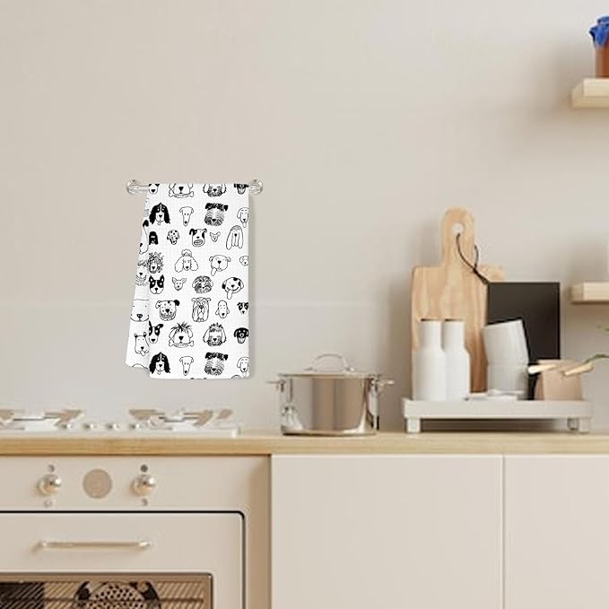 Jvpke Black and White Dog Dish Hand Towels for Kitchen Bathroom 16x24 - Dog Lover Gifts for Women Mom, Dogs Decor for Bathroom Home