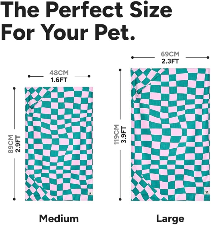 Dock & Bay Pet Towel - Super Absorbent & Quick Drying Dog Towels with Bag - 100% Recycled - Check Mutt, Large (120x70cm, 47x27)