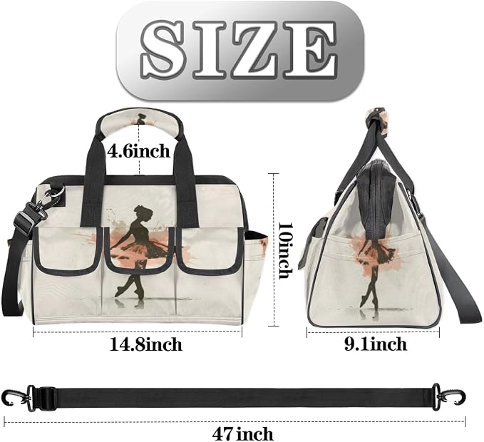 Dance Ballet Heavy Duty Tool Bag 14.8 Inch Ballerina Portable Soft Tool Box Organizer Storage with Adjustable Shoulder Strap
