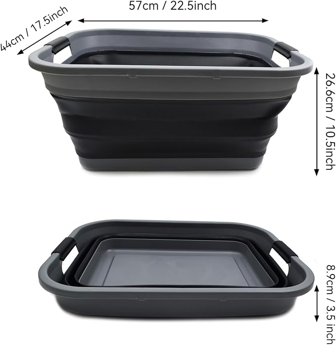 SAMMART 41L (10.8 gallon) Collapsible Plastic Laundry Basket - Foldable Pop Up Storage Container/Organizer - Portable Washing Tub - Space Saving Hamper/Basket, (Rectangular, Grey/Black)