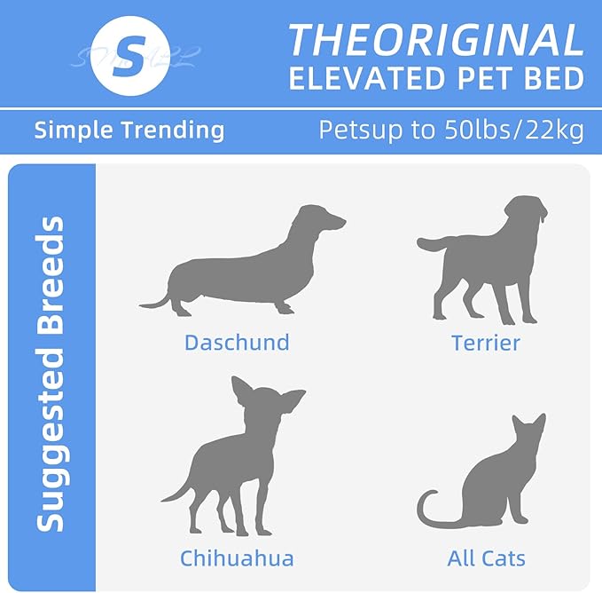 Simple Trending Outdoor Elevated Dog Bed, Cooling Raised Dog Cots, Grey | Pet Bed for Small Dogs, Waterproof Cover, Breathable mesh, Non-Slip Feet, Suitable for Indoor or Outdoor Use, 36.5" x 22.5"