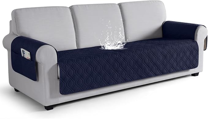 VANSOFY Waterproof Couch Cover for Pets, Dark Blue, 72.4" | Non-Slip, Washable, Utility Pockets, Pet Friendly, Furniture Protector Slipcover for 3 Cushion Plus Couch
