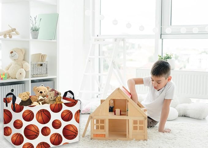 Essme Rectangular Basketball Baskets Storage Box, Storage Bins Organizer with Handles for Room Decor, Shelf Basket.(Basketball Basket)