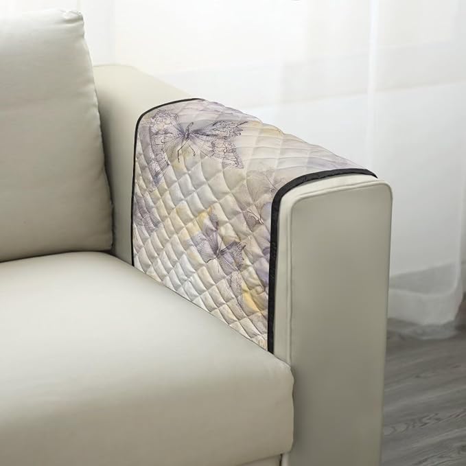 Butterfly Floral Stretch Couch Arm Covers with 2 Pockets Breathable Armrest Covers Chairs Arm Cover Easy to Clean, Scratch-Resistant Sofa Arm Protector Home Furniture Decor Cover
