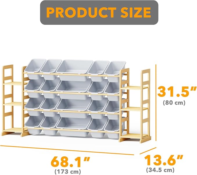 SpaceAid Toy Storage Organizer with 6 Shelves and 20 Bins, Toy Organizers Storage Bookshelf, Kids Bin Shelf Toys Box Bookcase for Bedroom Playroom Organization Room Decor, Neutral Gray
