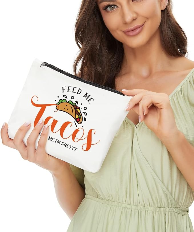 Funny Taco Gifts Makeup Bag, Taco Lovers Gifts Cosmetic Bag Zipper Pouch | Crazy Cool Food Lover Gift Makeup Pouch, Taco Party Christmas Birthday Gifts for Women Mom Teens Girls Girlfriend Wife