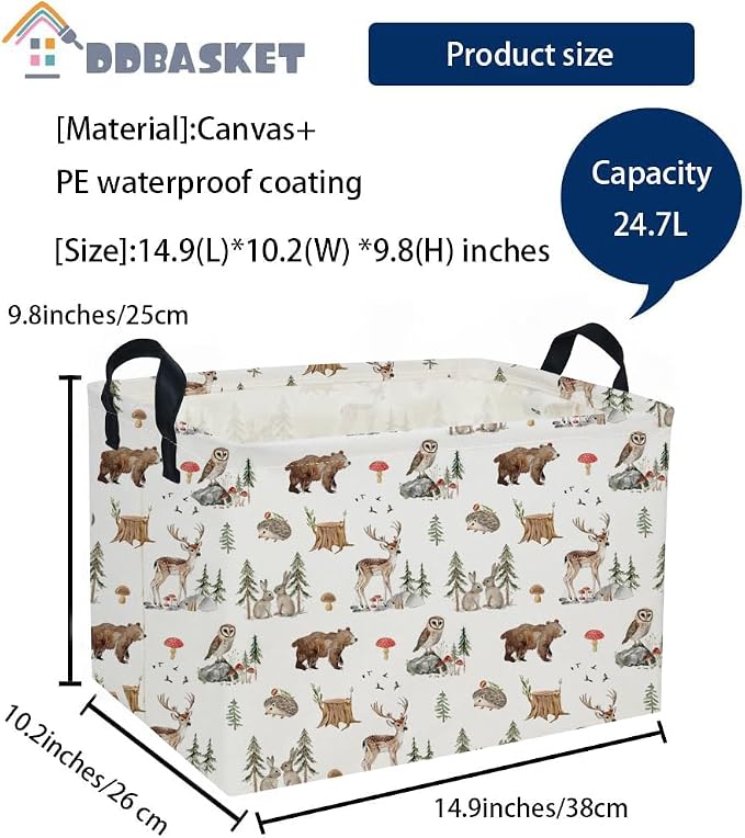 Rectangle Animal Basket Cute Storage Bin Organizer Box for Room Decor Gift Basket(Woodland animal)