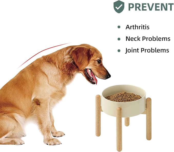 Havniva Ceramic Dog Bowls Elevated, Raised Dog Food Bowl for Large Dogs | 8.3” Elevated Dog Bowls, Non-Slip Wood Stand, Dog Food and Water Bowl Set, Dog Feeding Dish, Large Capacity Pet Water Bowl