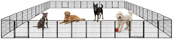 Dog Play Pen for Outdoor Use - 40'', 48 Panels for Medium and Large Size Dogs - Portable Playpen Kennel for RV, Camping, and Yard - Heavy Duty Pet Fence w/Black Rust Resistant Coating
