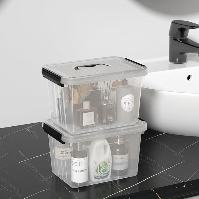 6 Quart Clear Plastic Storage Latching Boxes with Handle, 6 Packs | Small Organization Latch Tote Bin with Lids