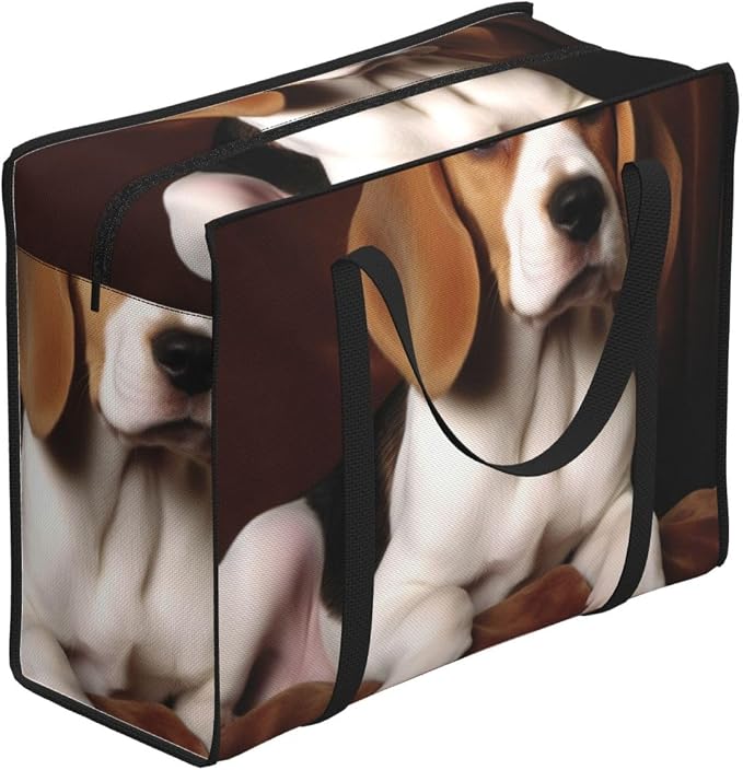 Heavy Duty Storage Tote Zipper Waterproof Large Moving Bag For Space Saving | Lovely Pet Dog Beagle Reusable Storage Bags Durable Moving Boxes For Clothes, Bedding, Laundry & Home Organization