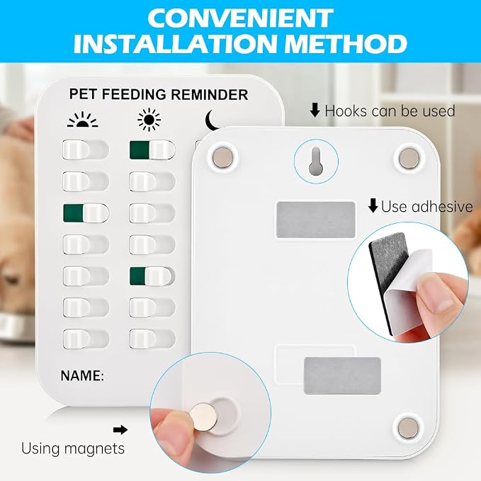 Dog Feeding Reminder, Magnetic Reminder Sticker, AM/Noon/PM Daily Indication Chart Feed Your Pets, Fridge Magnets and Double Sided Tape, Helps You to Track Pet Feeding & Medication