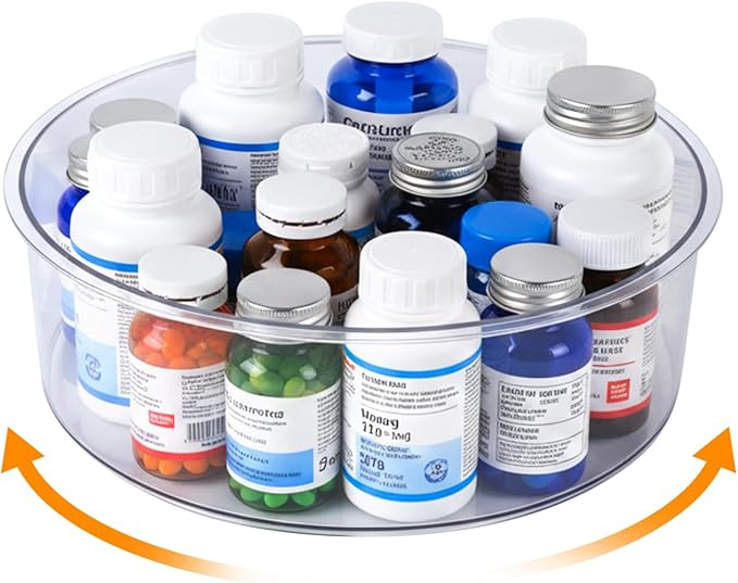 Medicine Bottle Organizer, Medicine Organizer for Cabinet, Transparent Medicine Lazy Susan Organizer for Vitamin Pill Bottles Medication Supplements