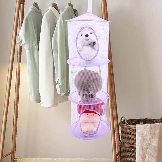 4pcs Stuffed Animal Storage Organizer Hanging Mesh Hammock with Suspended Design and Breathable Polyester Fabric for Bedrooms and Playrooms Lavender