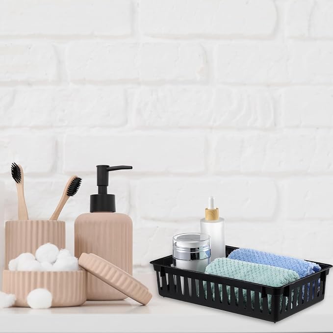 Wenqik Set of 12 Small Plastic Baskets for Organizing, Black